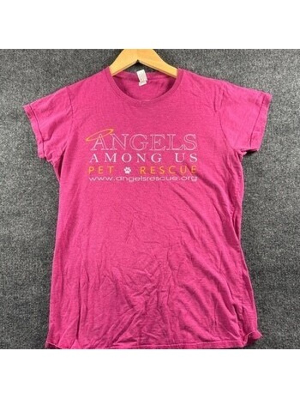 Angels Among Us Pet Rescue Women’s Pink Graphic T-Shirt Animal Rescue Tee